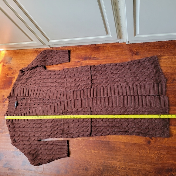 Chunky Cable Knit Open Front Longline Cardigan Patch Pockets - Picture 8 of 10